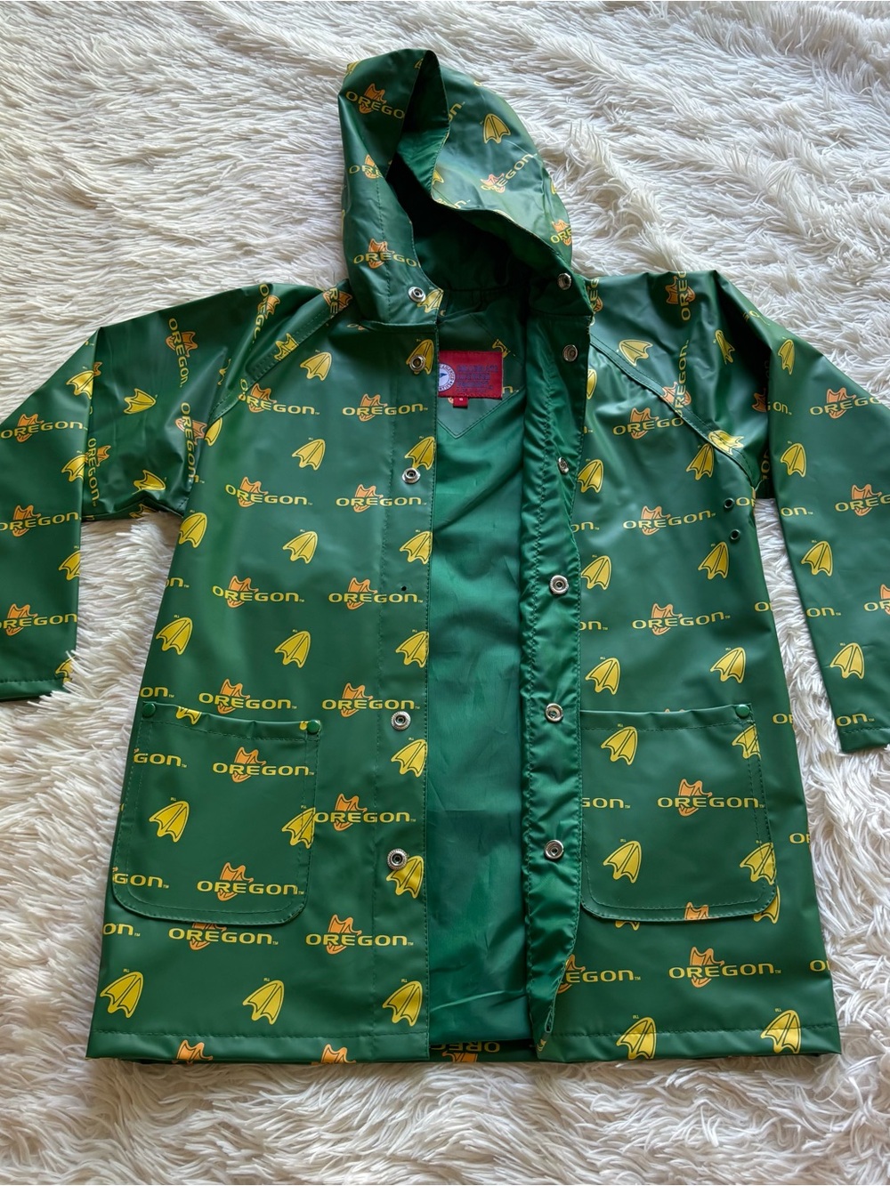 Oregon Green Kids' Hooded Raincoat with Logo Print